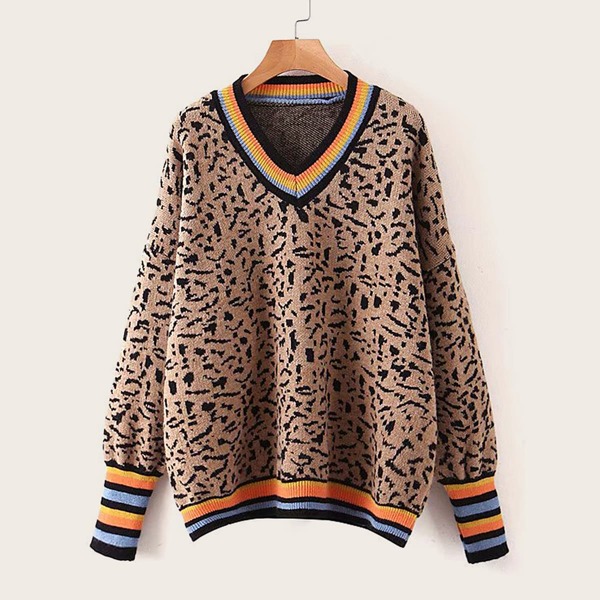 

Striped Trim All Over Print Sweater, Multicolor