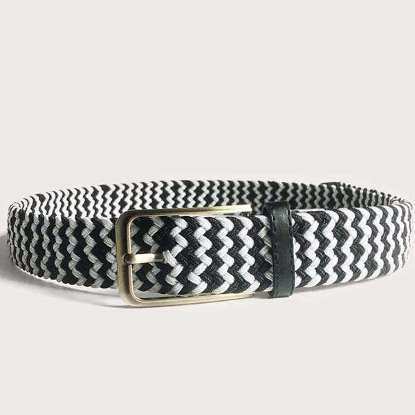 

Men Two Tone Braided Buckle Belt, Black and white