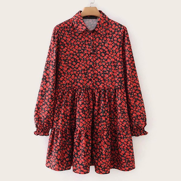 

Ditsy Floral Print Ruffle Hem Dress, Multicolor