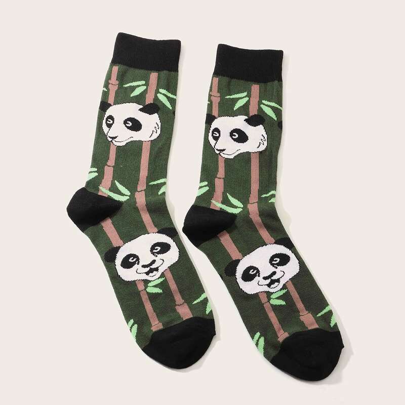 

1pair Guys Panda Pattern Socks, Multicolor