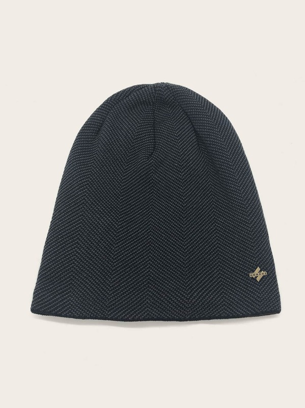 

Men Metallic Letter Decor Knit Beanie, Navy