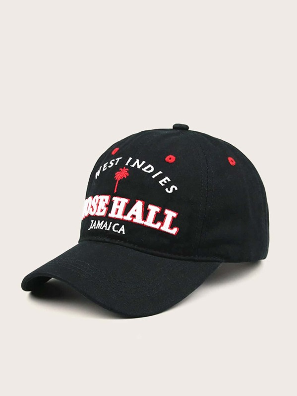 

Men Slogan & Coconut Tree Embroidery Baseball Cap, Black