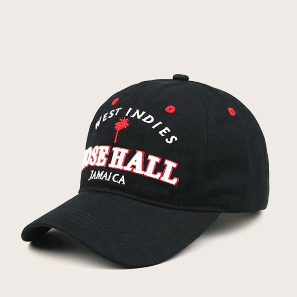 

Men Slogan & Coconut Tree Embroidery Baseball Cap, Black