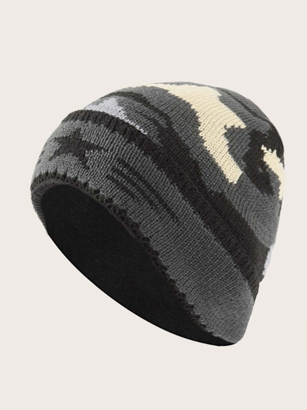

Men Star & Camo Pattern Knit Beanie, Multicolor