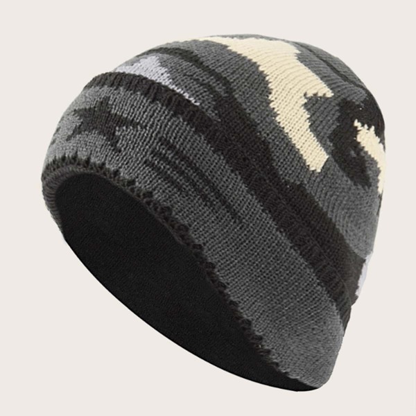 

Men Star & Camo Pattern Knit Beanie, Multicolor