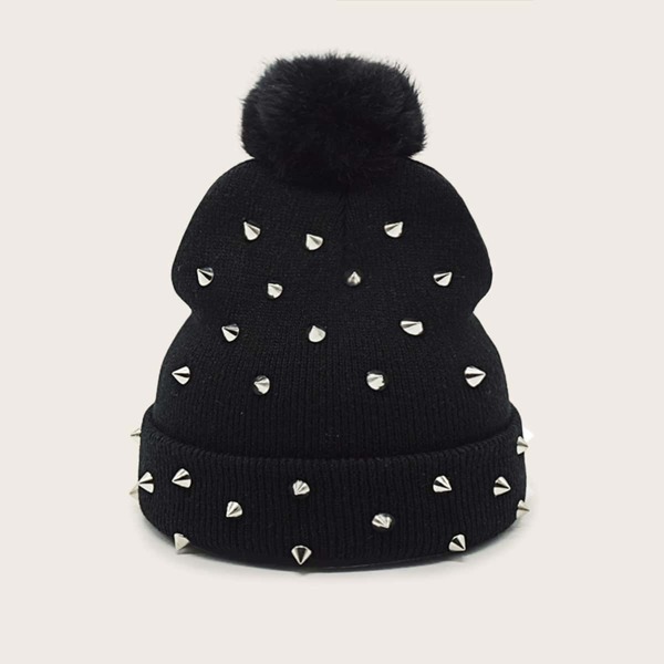 

Men Studded Decor Knit Beanie, Black