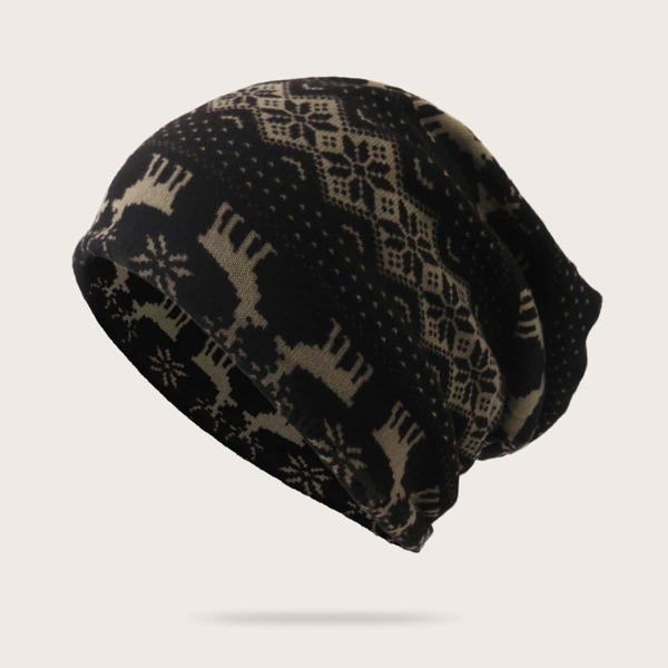 

Men Deer Pattern Knit Beanie, Multicolor