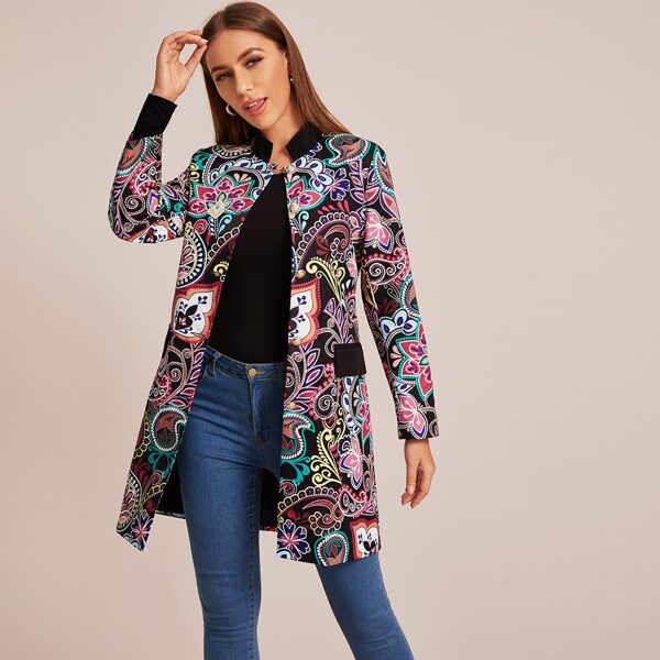 

Paisley Print Single Breasted Coat, Multicolor