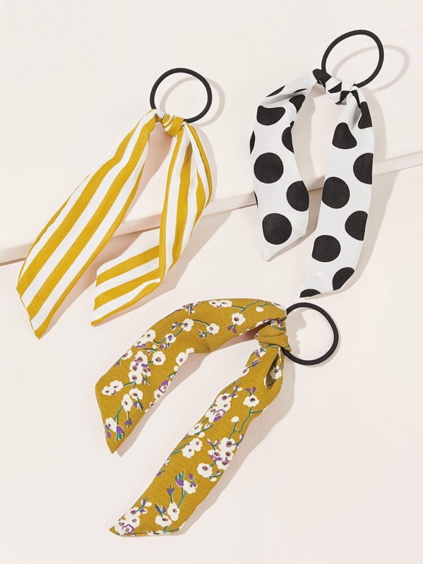 

3pcs Striped & Polka Dot Scrunchie Scarf, Multicolor