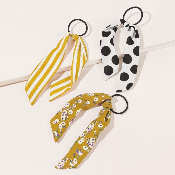 

3pcs Striped & Polka Dot Scrunchie Scarf, Multicolor