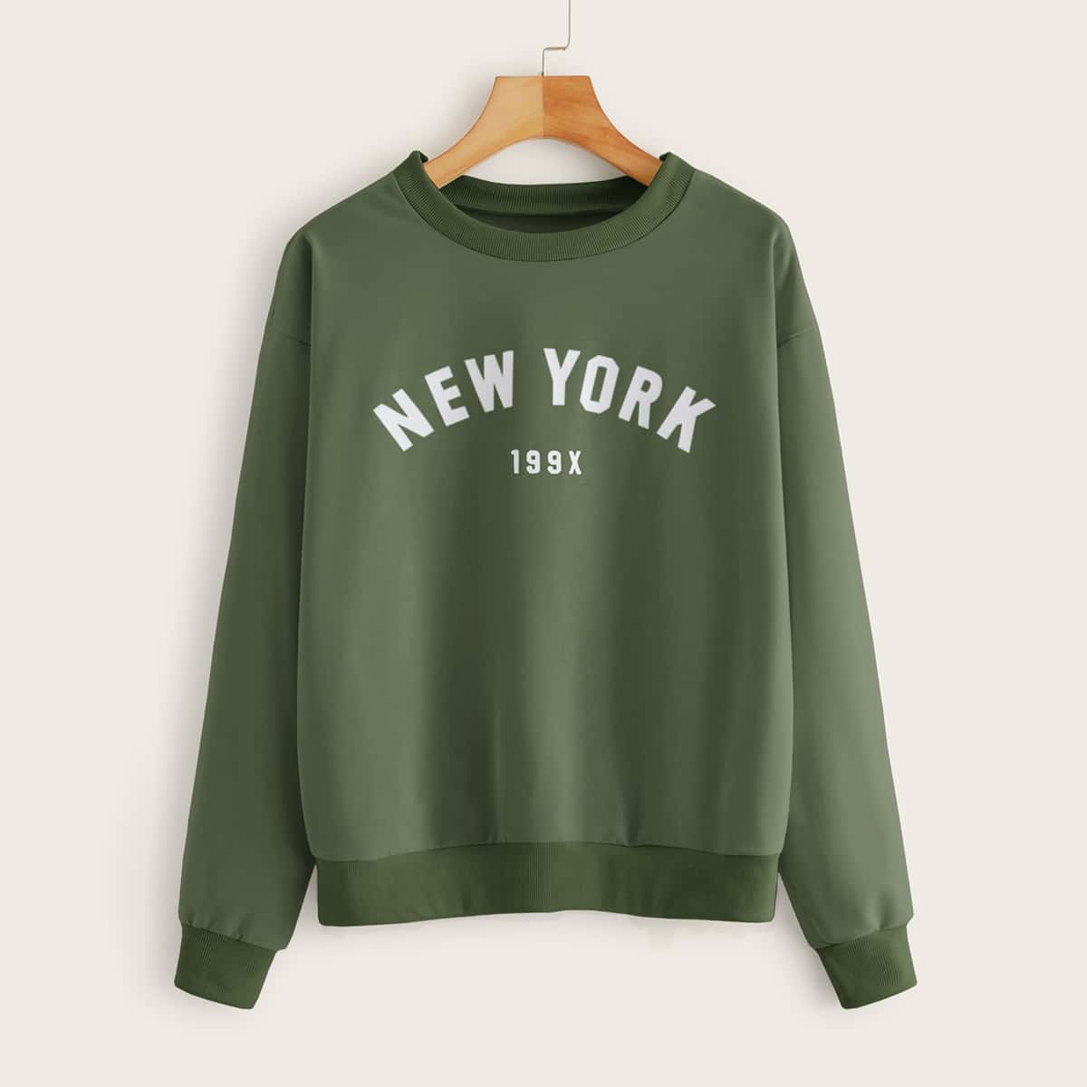 

Letter Graphic Drop Shoulder Sweatshirt, Army green