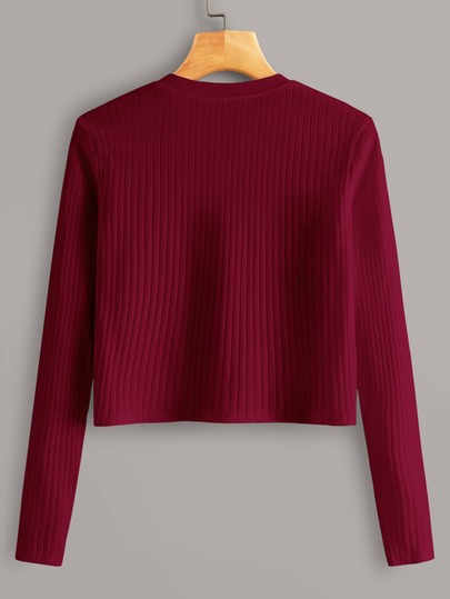 T-shirt court côtelé unicolore