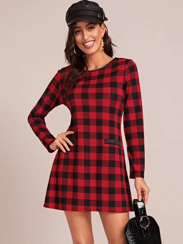 

Plaid Print Straight Hem Dress, Multicolor, Mary P.