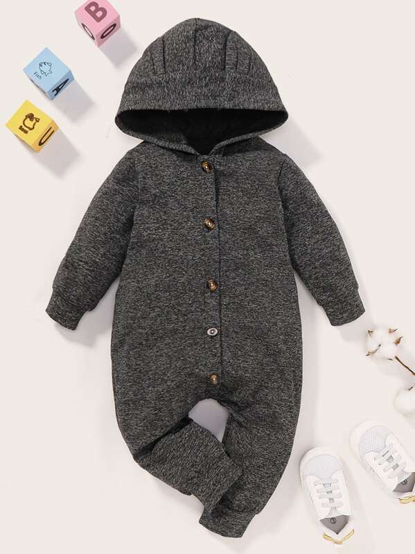 

Baby Boy Space Dye Button Front Hooded Jumpsuit, Grey