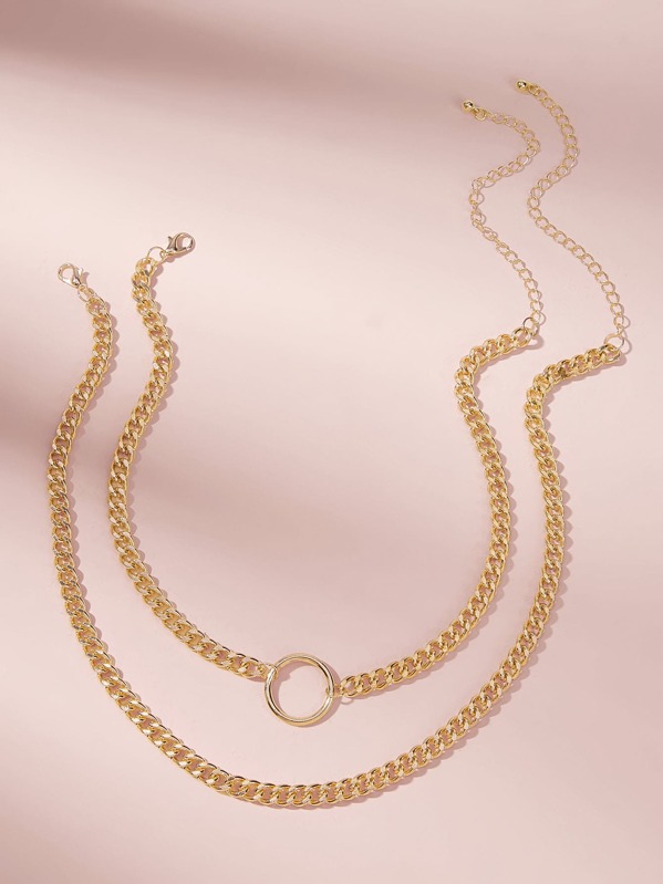 

2pcs Circle Charm Chain Necklace, Gold