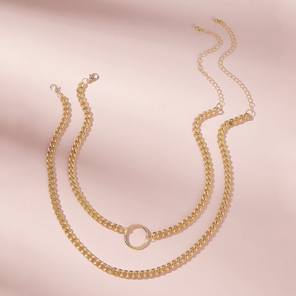

2pcs Circle Charm Chain Necklace, Gold