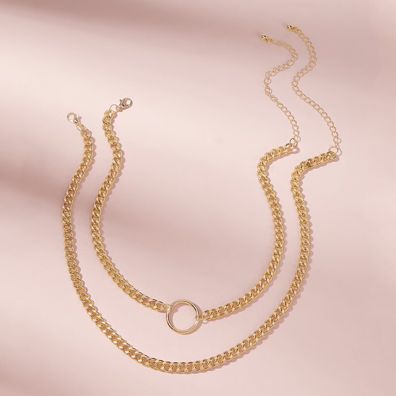 

2pcs Circle Charm Chain Necklace, Gold