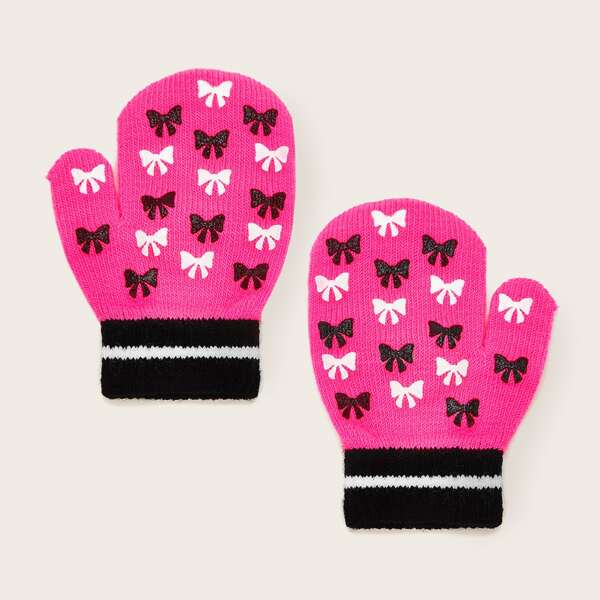 

1pair Toddler Girls Bow Knot Pattern Gloves, Multicolor