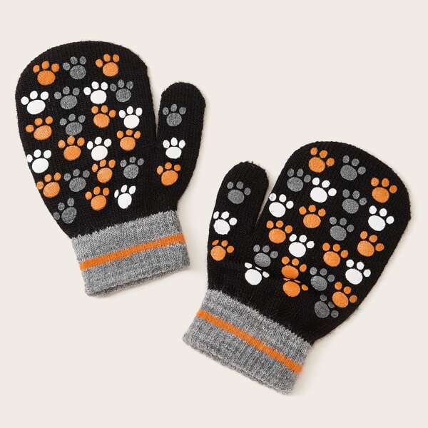 

1pair Toddler Kids Footprint Pattern Gloves, Multicolor