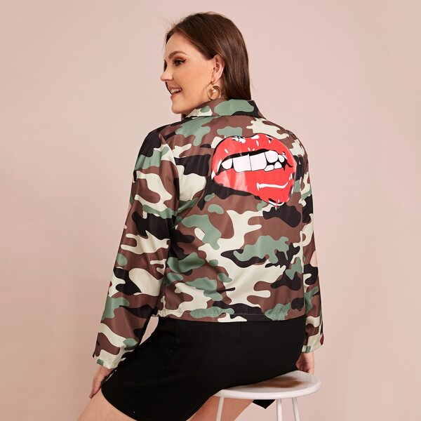 

Plus Lip & Camo Print Jacket, Multicolor