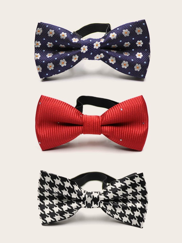 

3pcs Kids Daisy & Houndstooth Pattern Bow Tie, Multicolor