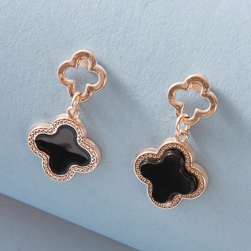 

1pair Double Clover Design Drop Earrings, Multicolor