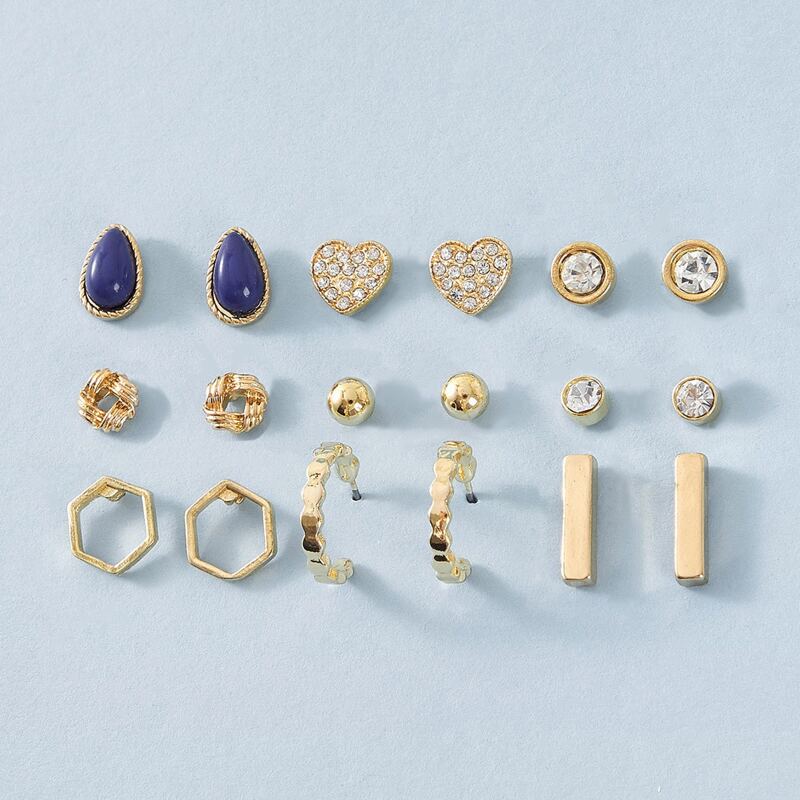 

9pairs Twisted Ring & Geometric Decor Ring Set, Multicolor