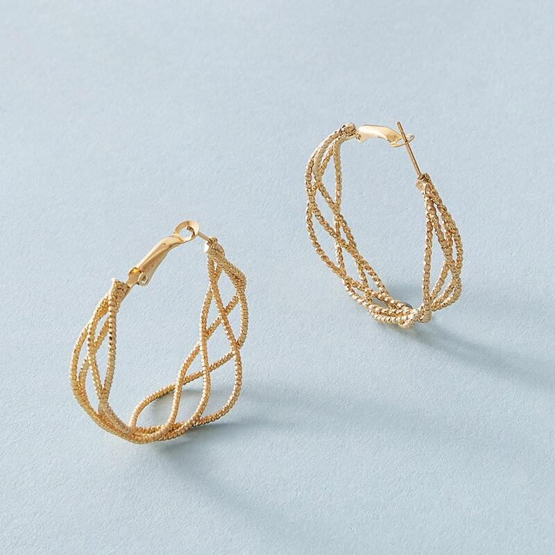 

1pair Winding Hoop Design Earrings, Gold