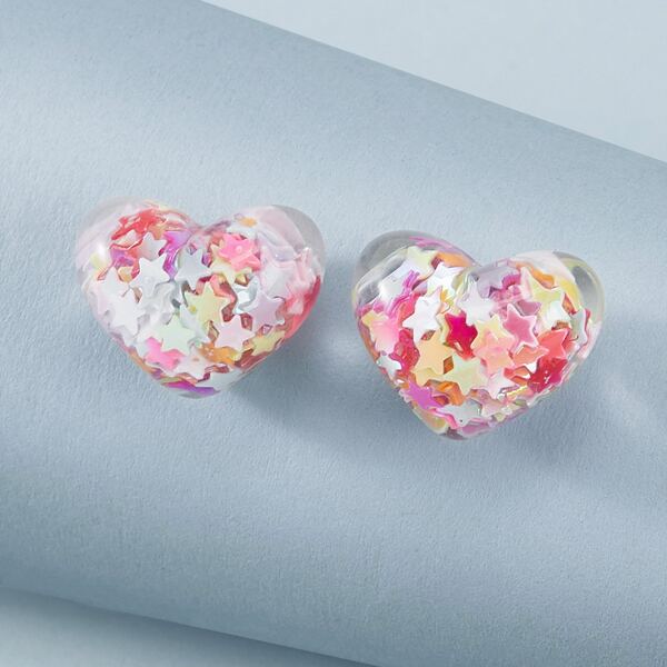 

1pair Heart Stud Earrings, Multicolor