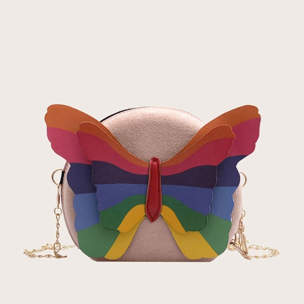 

Girls Color Block Butterfly Decor Chain Bag, Multicolor