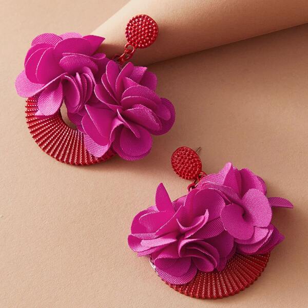 

1pair Flower Dangle Earrings, Red