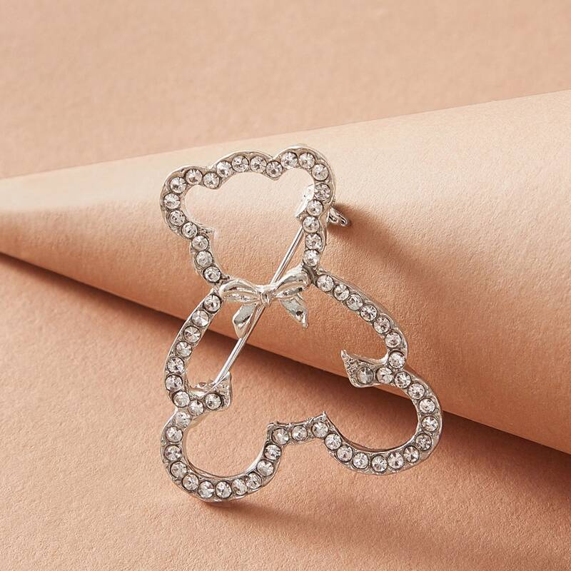 

1pc Rhinestone Engraved Bear Design Brooch, Silver