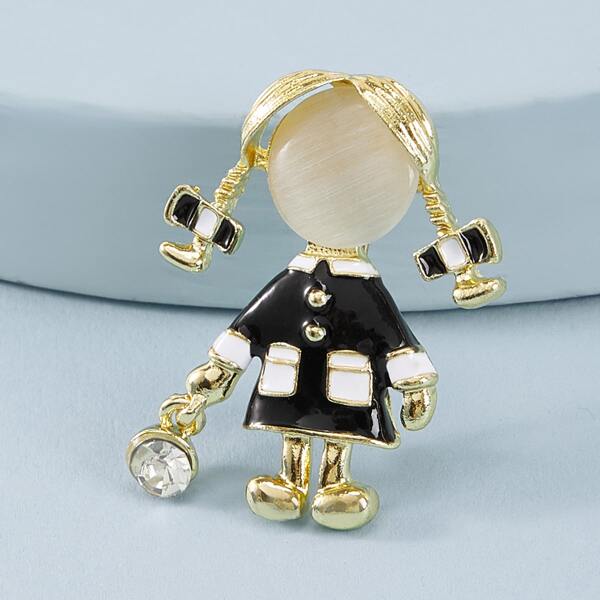 

1pc Cute Girl Design Brooch, Multicolor