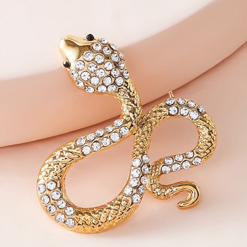 

1pc Rhinestone Engraved Snake Shaped Brooch, Gold