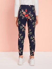 SHEIN 女孩彈性腰花卉圖案緊身褲 - 彩色 - 查看 2