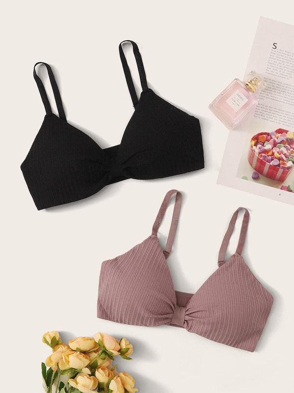 

2pack Ribbed Bra Set, Multicolor