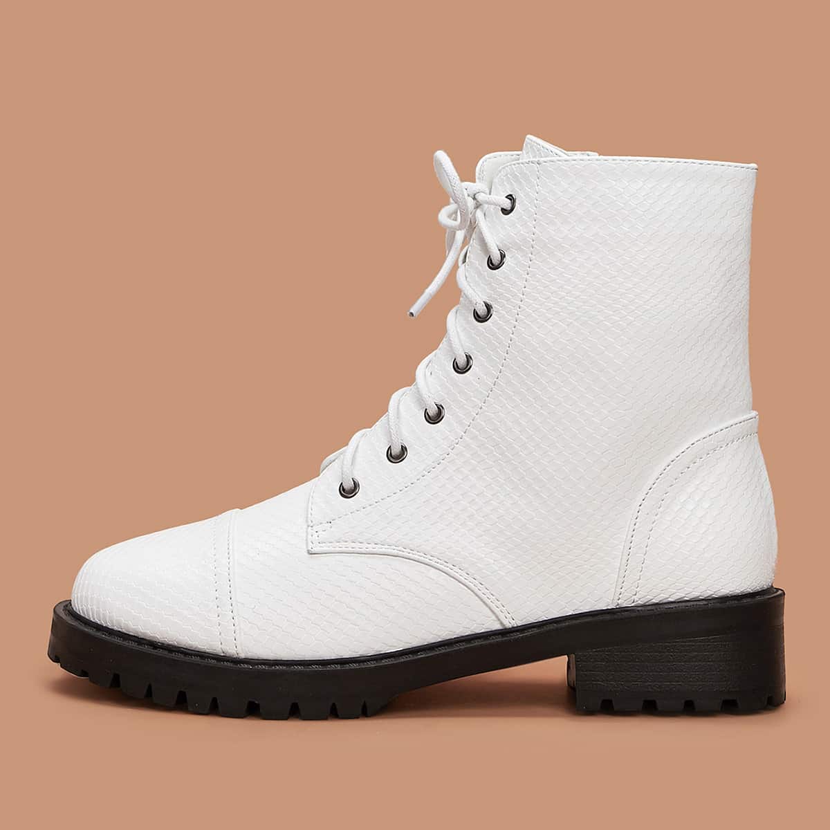 

Lace-up Front Combat Boots, White