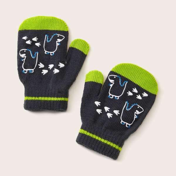 

1pair Toddler Boys Dinosaur Pattern Gloves, Multicolor
