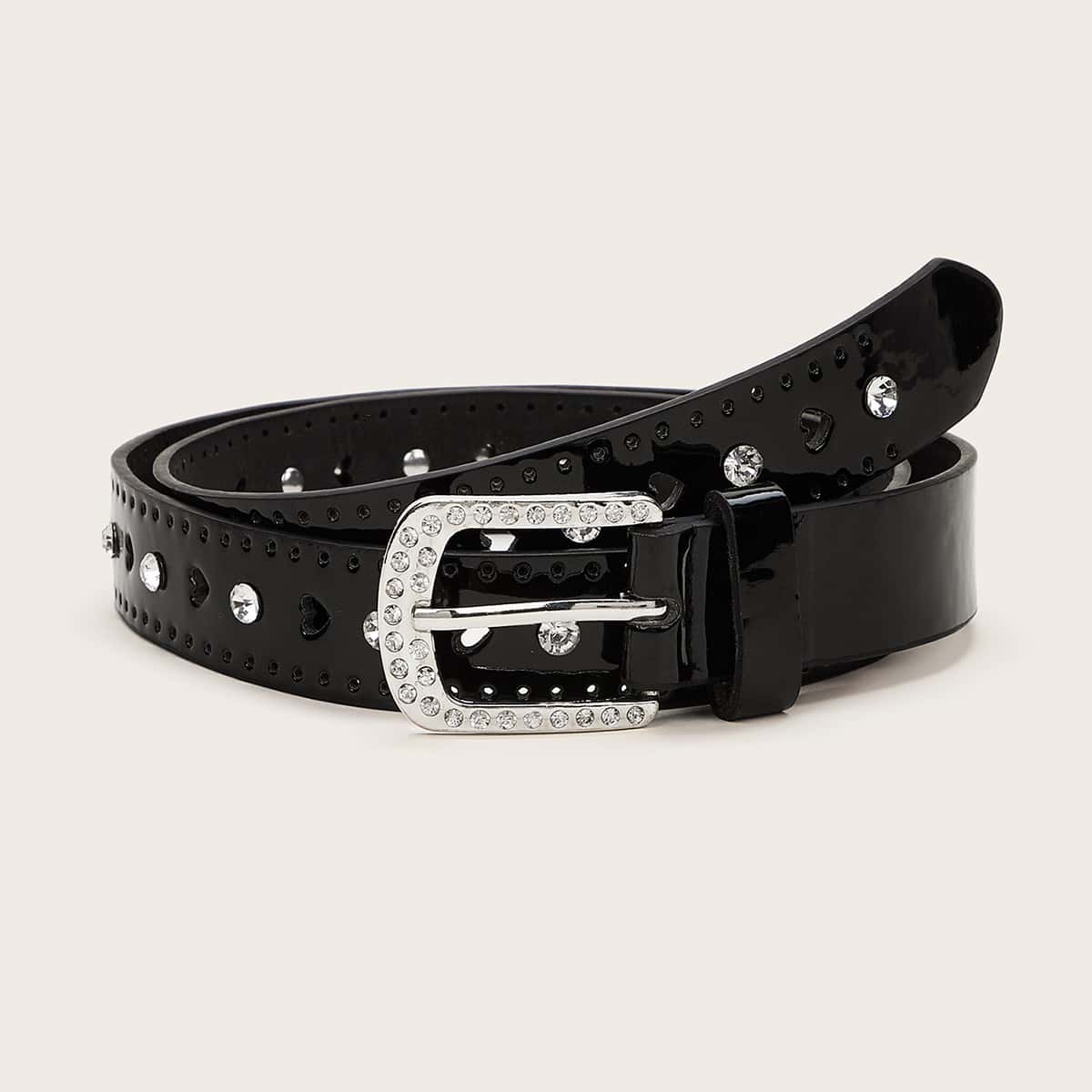 

Rhinestone Engraved Buckle Belt, Black