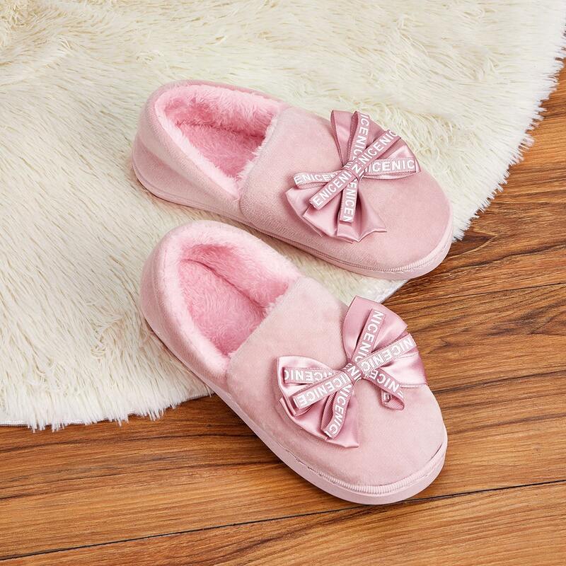 

Bow Decor Fluffy Slippers, Pink