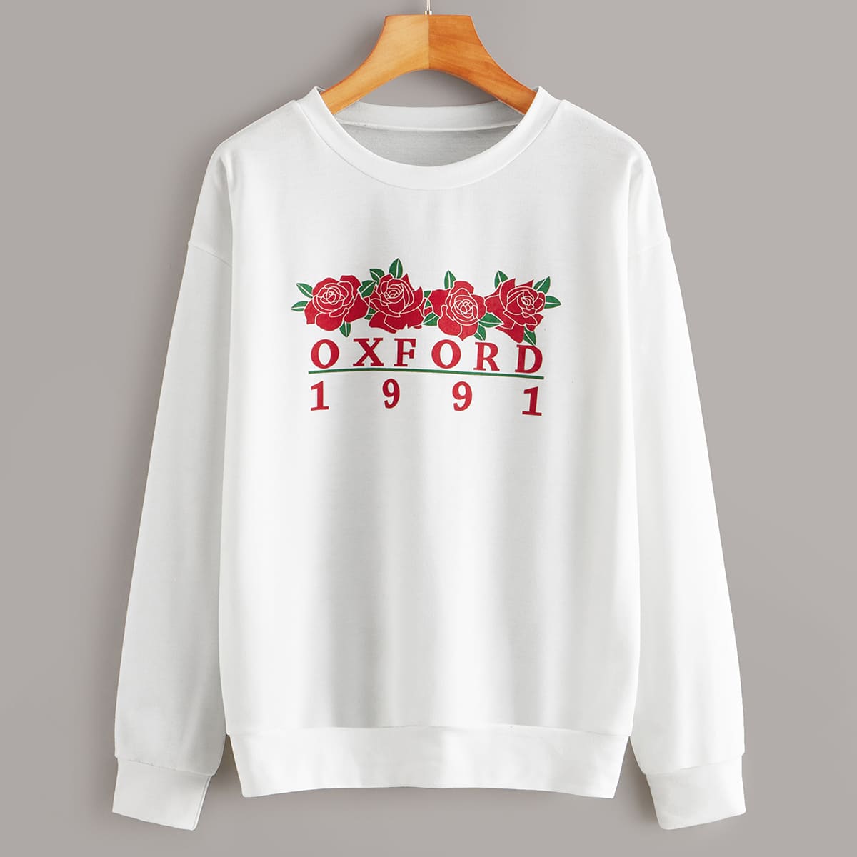 

Floral & Letter Graphic Sweatshirt, White