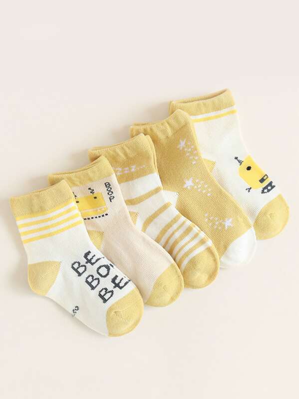 

5pairs Kids Letter & Striped Pattern Socks, Multicolor