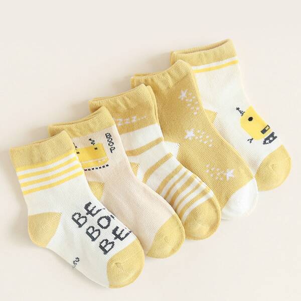 

5pairs Kids Letter & Striped Pattern Socks, Multicolor
