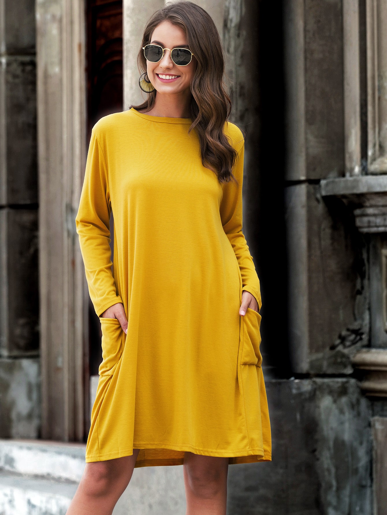 Solid Dual Pocket Tee Dress pictures