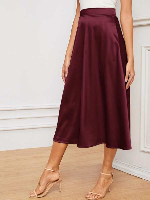 

Satin Solid A-line Midi Skirt, Burgundy, Giulia