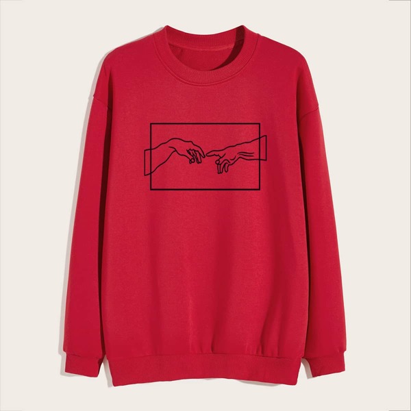 

Men Drop Shoulder Hands Print Sweatshirt, Red bright
