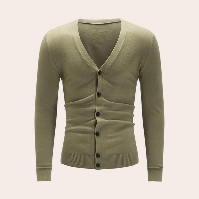 

Guys Button Through Solid Cardigan, Army green
