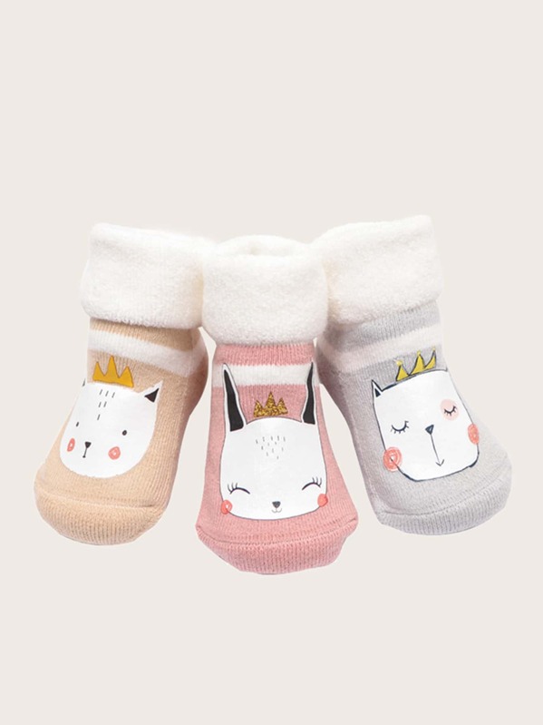 

3pairs Baby Cartoon Pattern Socks, Multicolor