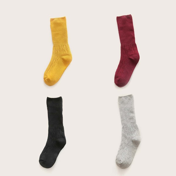 

4pairs Kids Solid Knee Length Socks, Multicolor