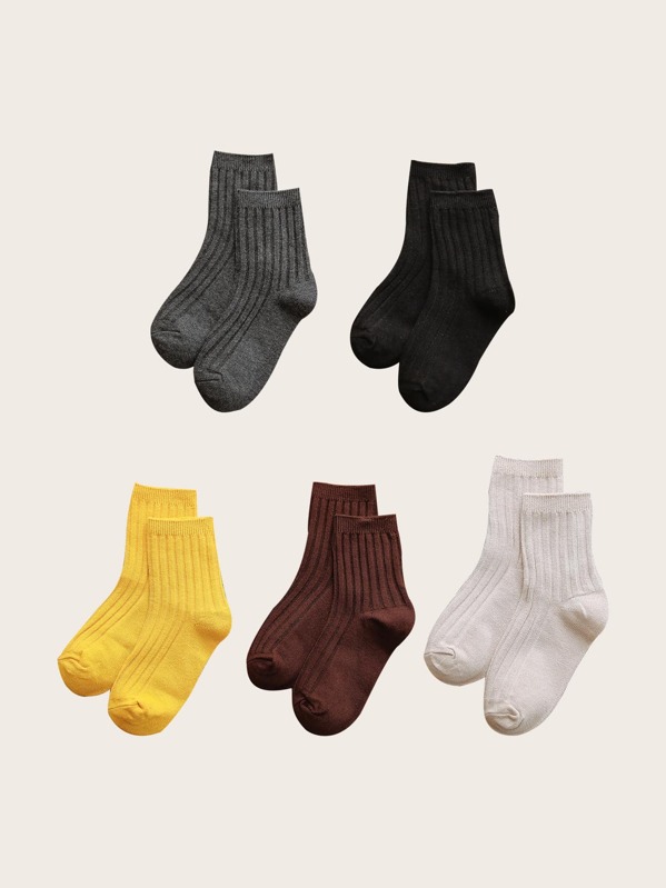 

5pairs Kids Solid Socks, Multicolor